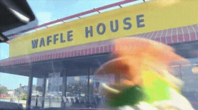 Waffle House With Yellow Awning And Rainbow GIF