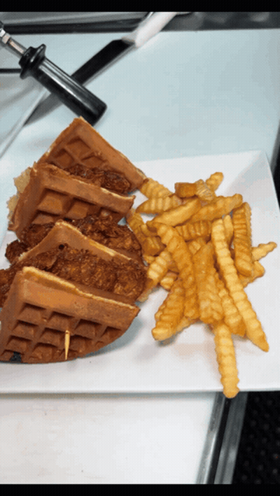 Waffle Sandwich With French Fries GIF