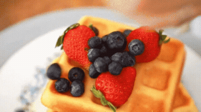 Waffle Topped With Strawberries And Blueberries GIF