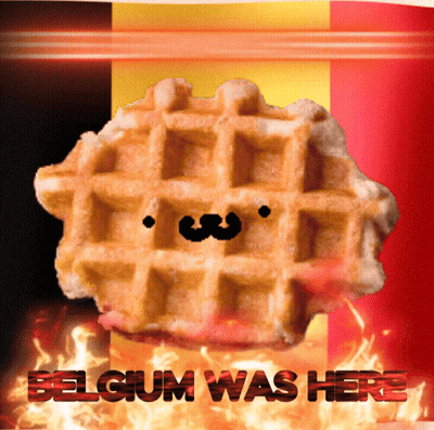 Waffle With Mustache Saying Belgium Was Here GIF