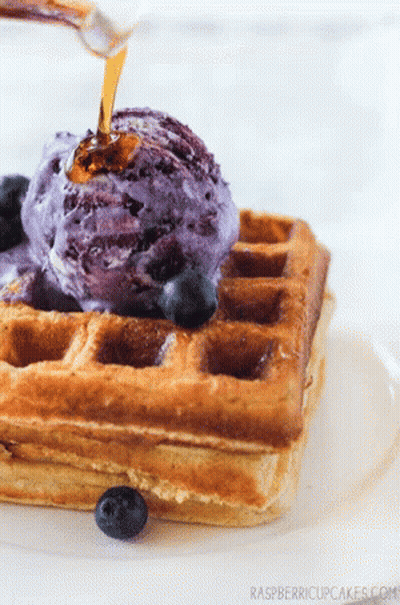 Waffle With Purple Ice Cream Scoop GIF