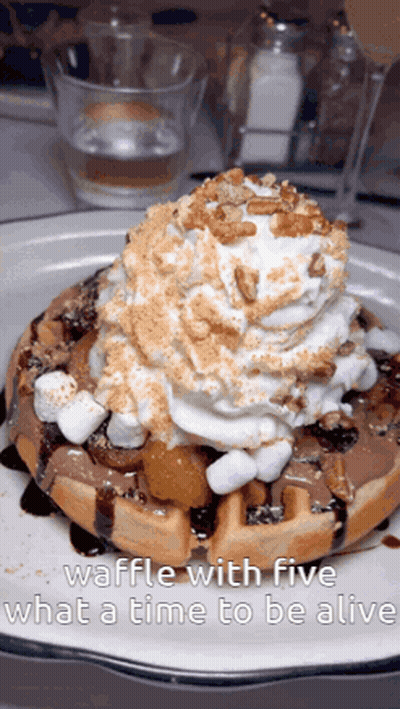 Waffle With Whipped Cream And Marshmallows GIF