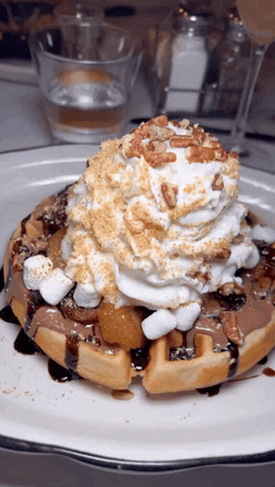 Waffle With Whipped Cream And Pecans GIF