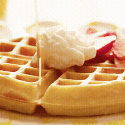 Waffle With Whipped Cream And Strawberries GIF