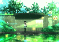 Waiting For School Bus Anime Raining GIF