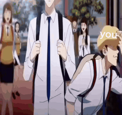 Walking Group With Yellow Hat Saying You GIF