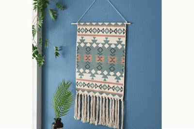 Wall Hanging With Geometric Pattern And Fringe GIF