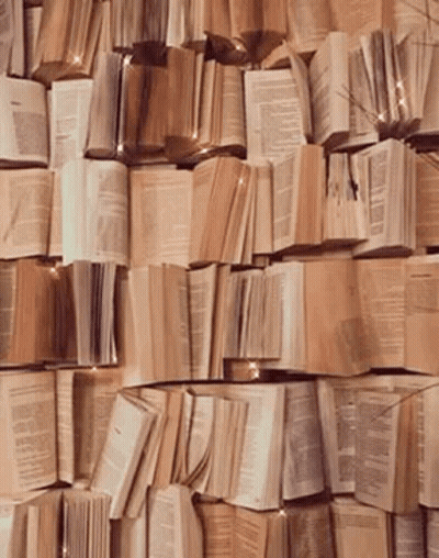 Wall Of Books Stacked On Table GIF