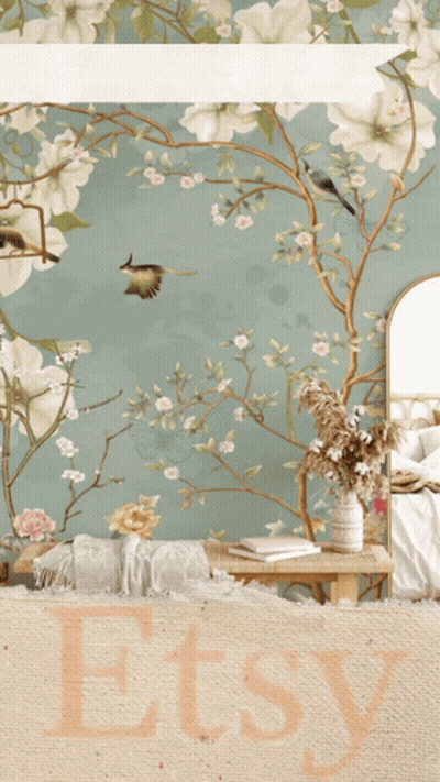 Wall With Flowers And Birds And Etsy GIF