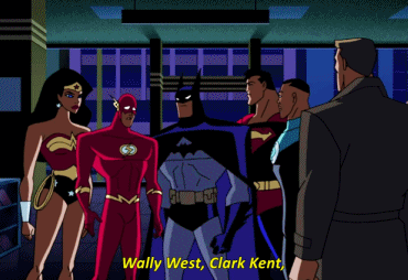 Wally West Clark Kent Is Talking To Batman Wonder Woman And Flash GIF