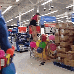 Walmart Funny Fell On Balloon Cage GIF