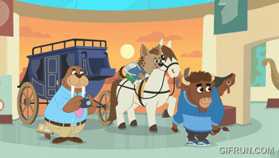 Walrus And Bison Pull Horse Carriage GIF