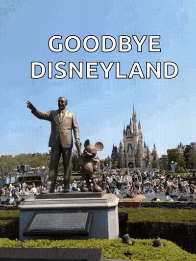 Walt Disney Statue And Mickey Mouse Goodbye GIF