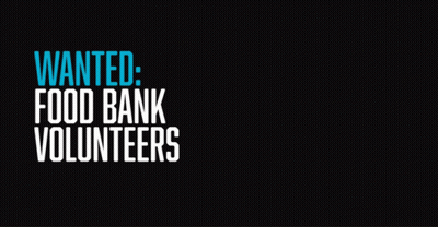 Wanted Food Bank Volunteers Sign On Black Background GIF