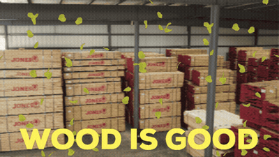 Warehouse Full Of Boxes Saying Wood Is Good GIF