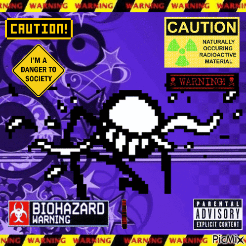 Warning Sign That Says Caution On Purple Background GIF
