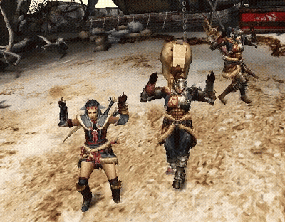Warriors With Arms Outstretched In Sand GIF