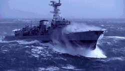 Warship In Rough Seas