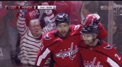 Washington Capitals Hockey Player Celebrates Goal With Teammates GIF