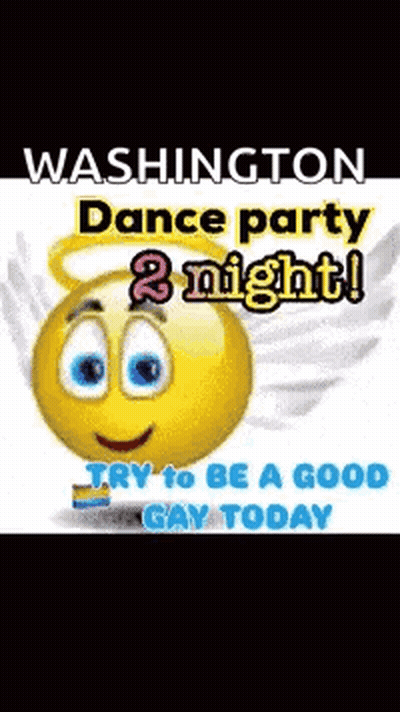 Washington Dance Party Advertised With Smiley Face With Wings GIF