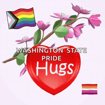 Washington State Pride Hugs Sign With Heart And Flowers GIF