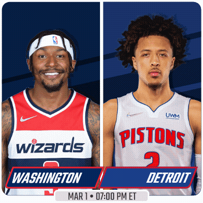 Washington Wizards Vs Detroit Pistons Mar 1 07:00 PM ET GIF