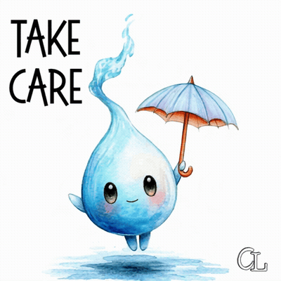 Water Drop Holding Umbrella Saying Take Care GIF