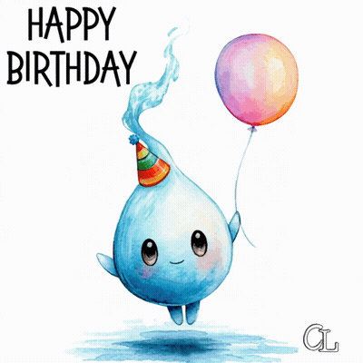 Water Drop Wearing Party Hat Birthday Card GIF