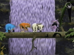 Waterfall Animated Cartoon Animals Dancing Retro GIF