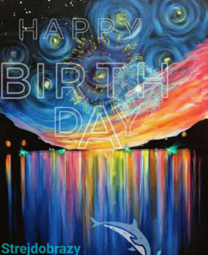 Waterfall Painting Happy Birthday Card GIF