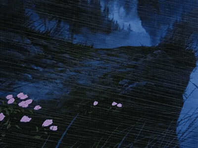 Waterfall Reflected In Puddle With Flowers GIF