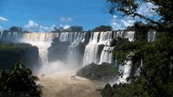 Waterfall Trees Green Nature Blue Skies GIF