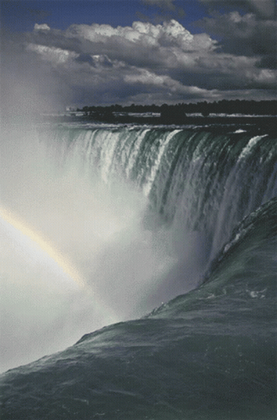 Waterfall With Rainbow In Distance GIF