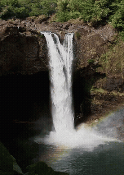 Waterfall With Rainbow In The Middle GIF