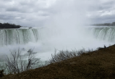 Waterfall With Trees And Cloudy Sky GIF