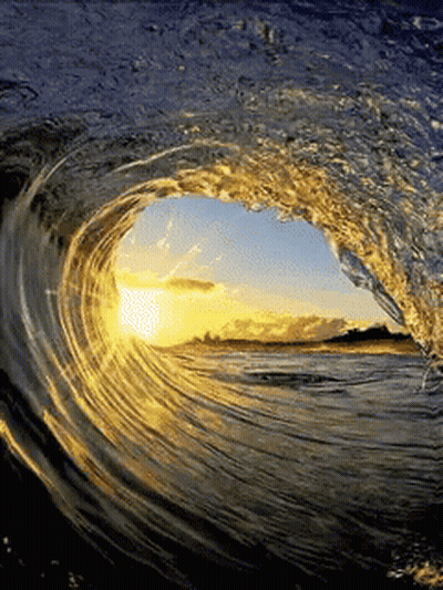 Wave Breaking On Beach With Sun Shining Through GIF