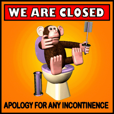 We Are Closed Apology Incontinence Monkey Toilet Brush GIF