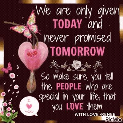 We Are Only Given Today And Never Promised Tomorrow So Make Sure You Tell The People Who Are Special In Your Life , That GIF