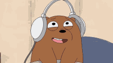 We Bare Bears Grizzly Delighted Wear Headset GIF