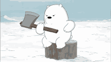We Bare Bears Ice Serious Axe Workout GIF