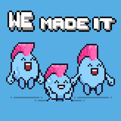 We Made It Pixel Art On Blue Background GIF