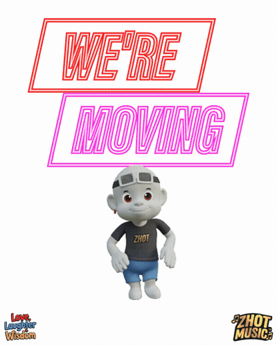We're Moving Poster With Cartoon Figure GIF