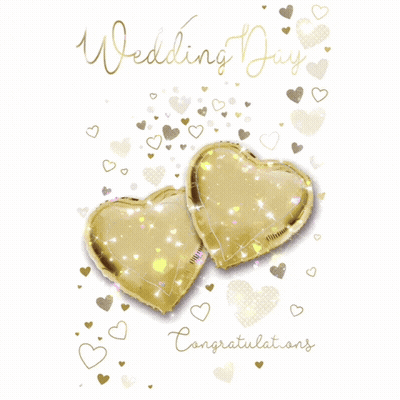Wedding Congratulations With Two Gold Hearts GIF