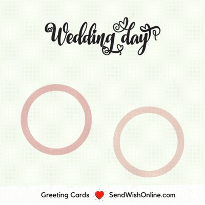 Wedding Day Card With Two Rings And Two Hearts GIF