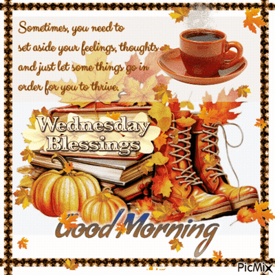 Wednesday Blessings Card With Pumpkins And Books GIF