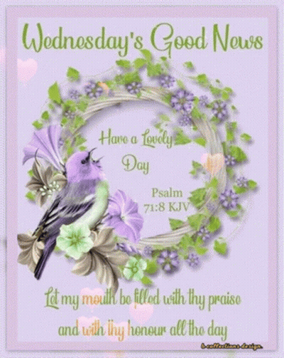 Wednesday 'S Good News Greeting Card With A Bird And Flowers GIF
