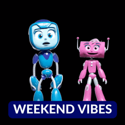 Weekend Vibes Blue And Pink Robots GIF