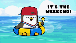 Weekend Vibes Pudgy Penguin Floating In Sea GIF
