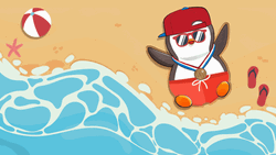 Weekend Vibes Pudgy Penguin Lying On Sand GIF