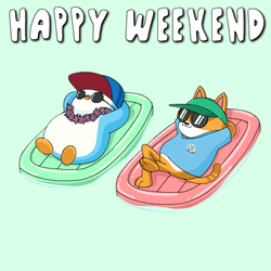 Weekend Vibes Pudgy Penguin Orange Cat Relaxing GIF